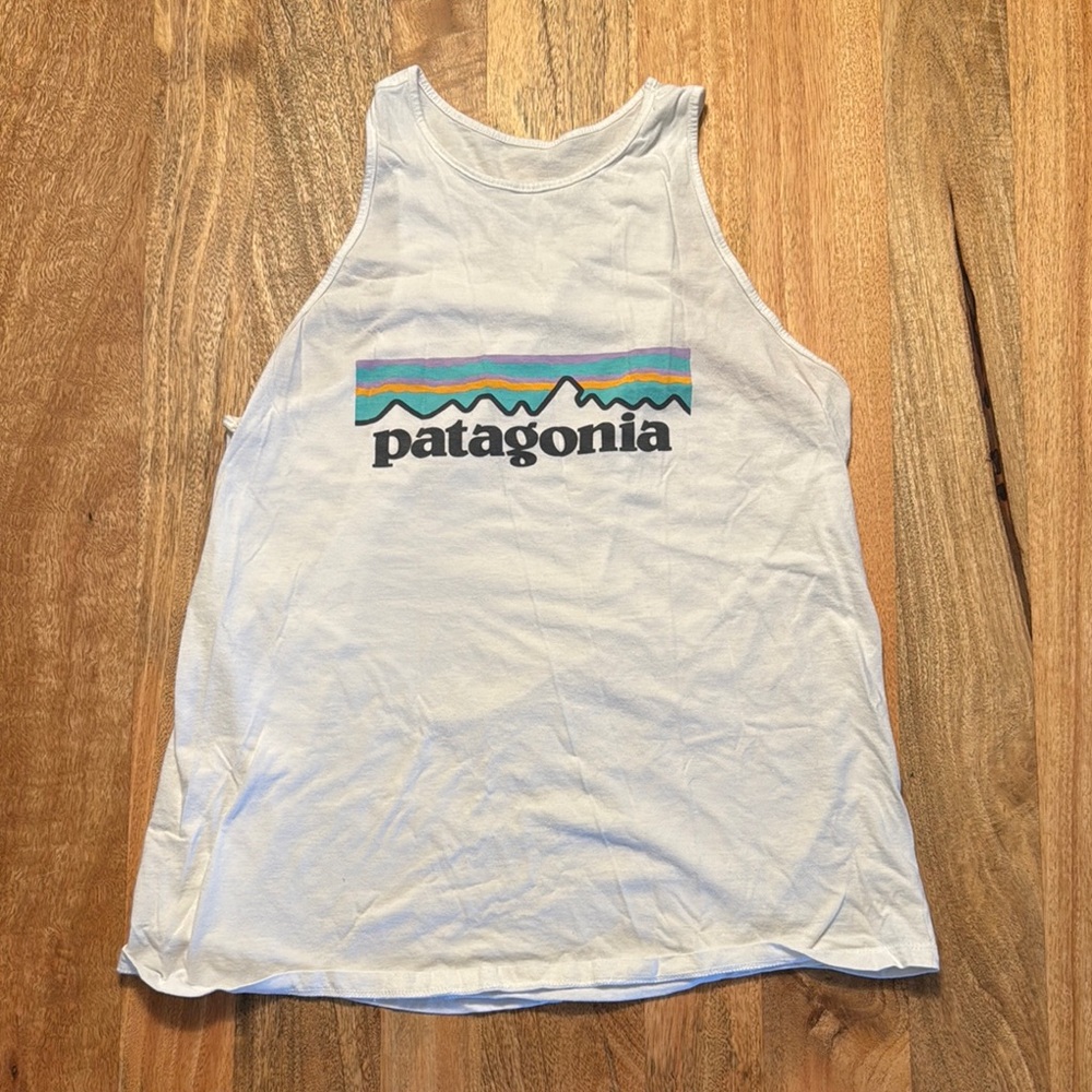Patagonia White Tank with Colorful Logo